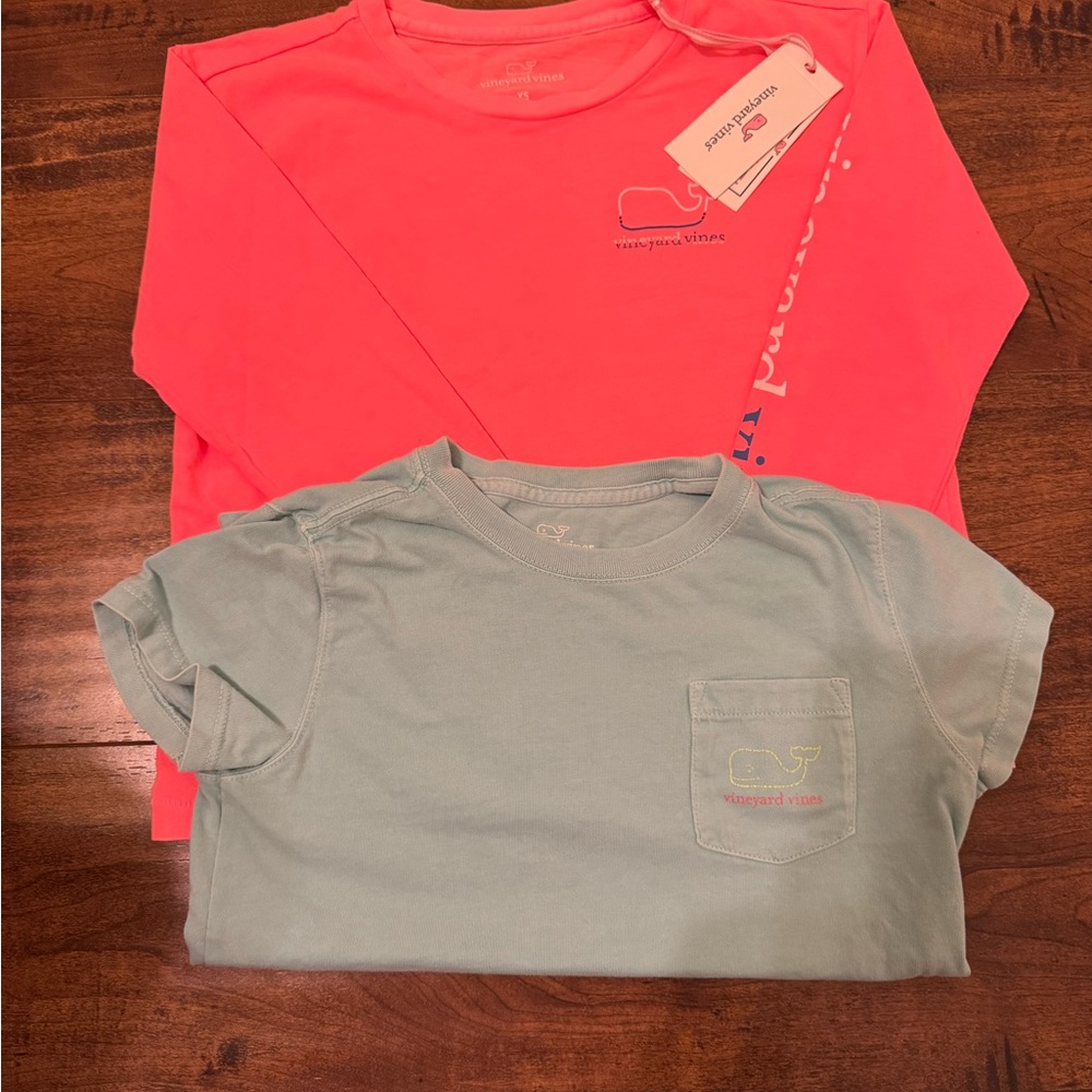 NWT Vineyard Vines Kids Short & Long Sleeve Tee Set - Coral Pink & Seafoam Green